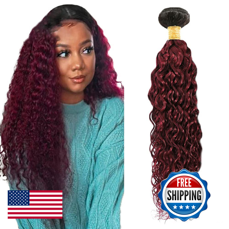 Fabimiya Bundles Human Hair 18 20 22 Inch Water Wave Burgundy T1B/99J Human
