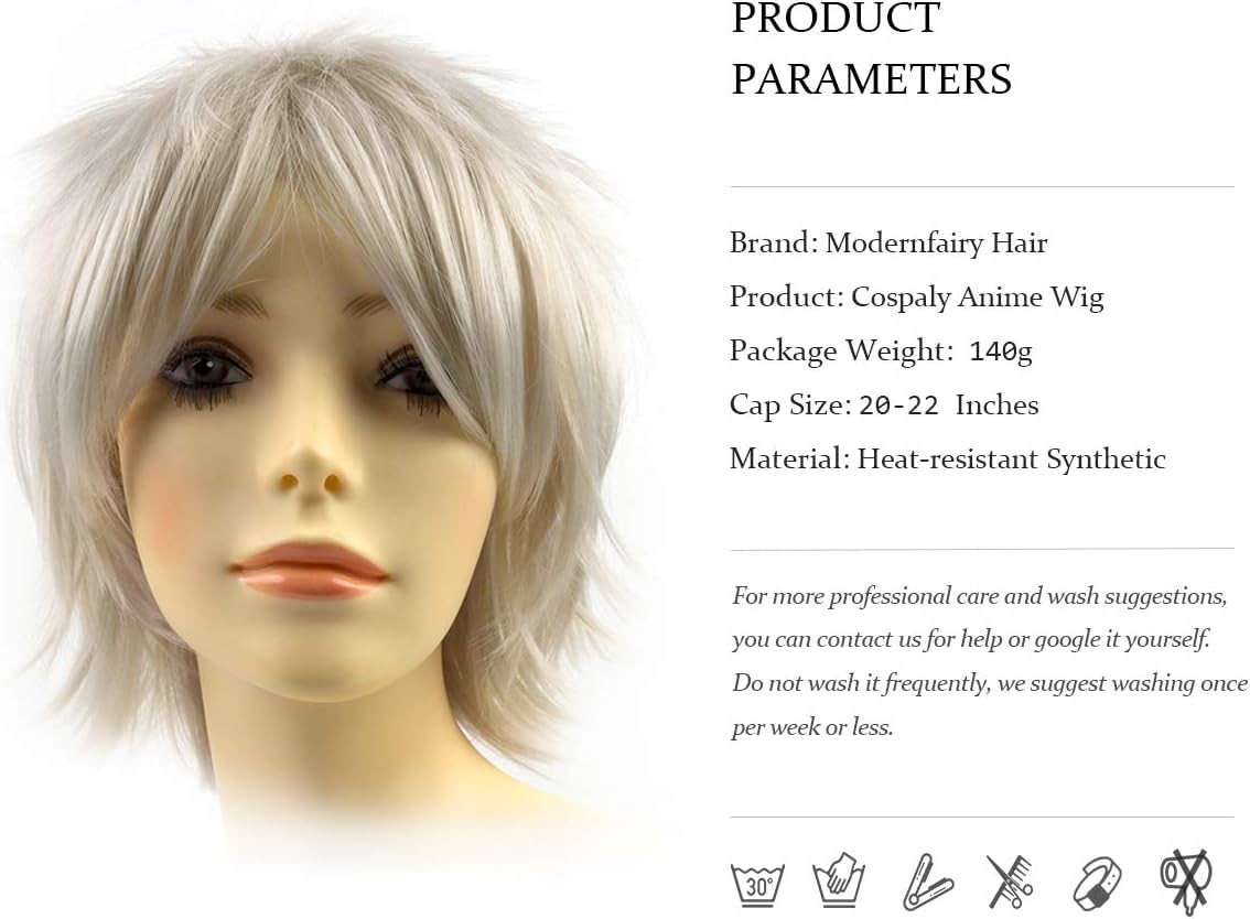 Modernfairy Anime Halloween Wig Ash Grey for Cosplay Party, Synthetic Layered…