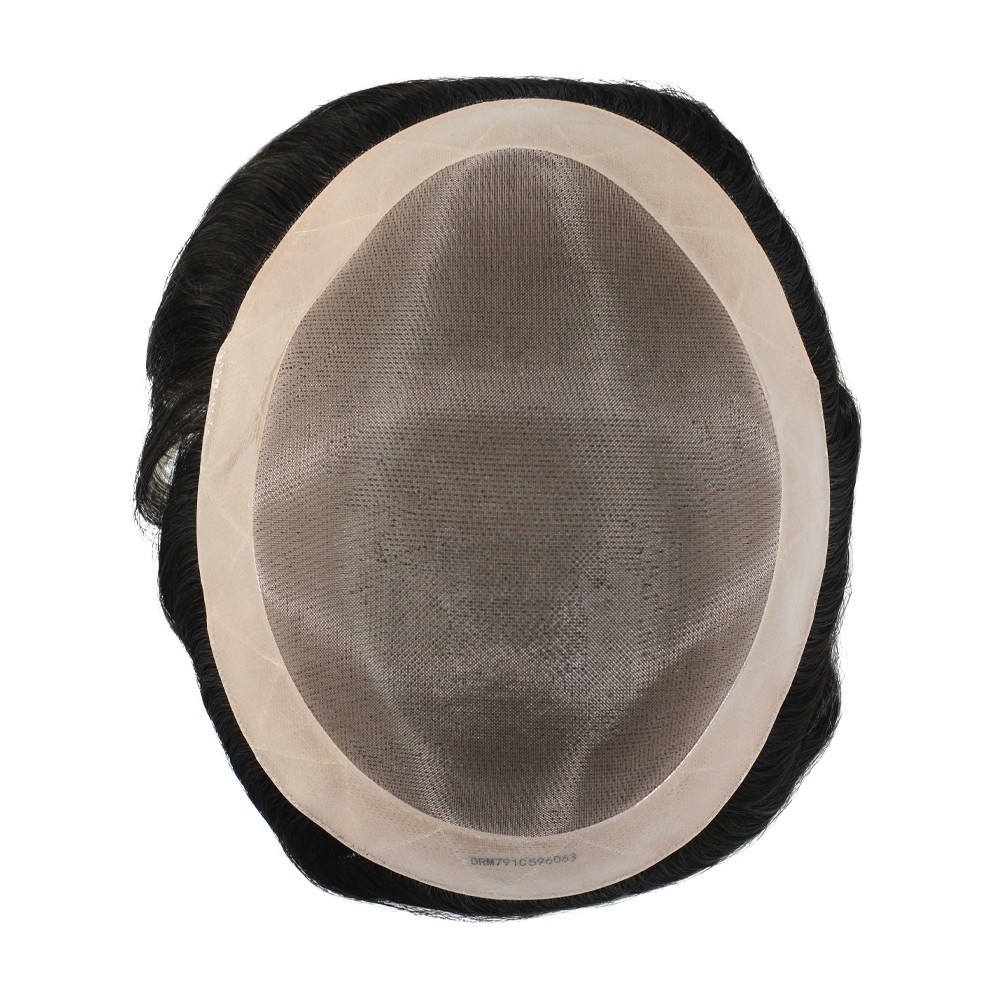 Mens Toupee Fine Mono Hair Replacement System Natural Black Hairpieces #1C