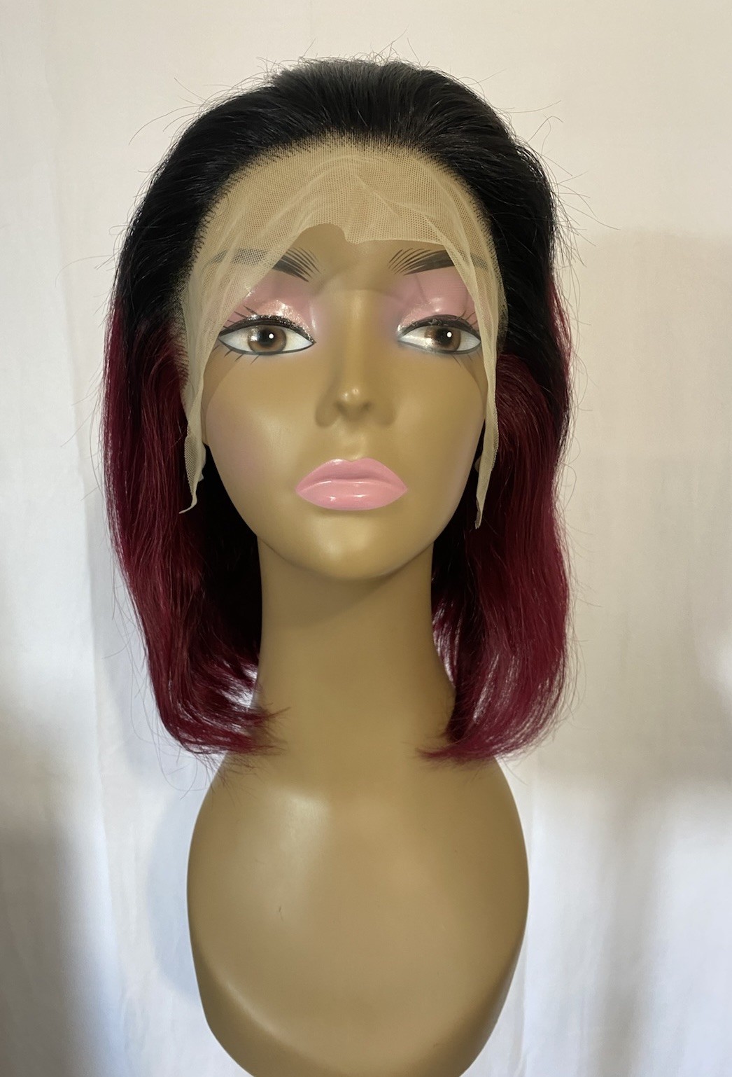 13×4 Lace Front Bob Wig 12” Ombre Burgundy T1B/99J 10A Human Hair Glueless 150%