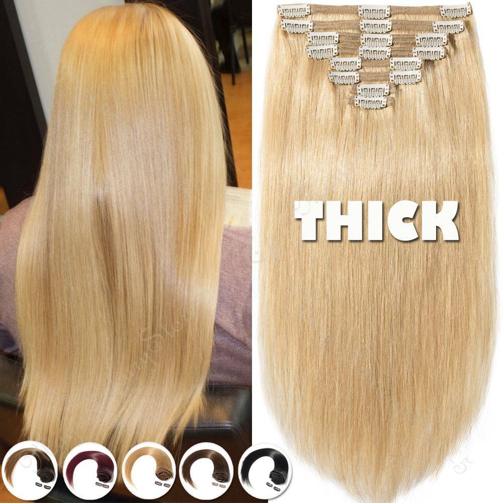 Extra Thick Blonde Clip In 180g Double Weft Remy Full Head Human Hair Extensions
