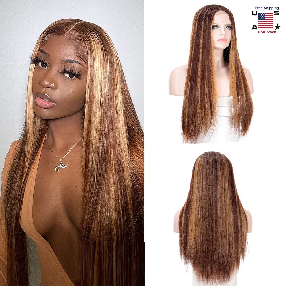 Highlight Brazilian Wig Straight Human Hair Full Wigs Ombre Brown Honey Blonde