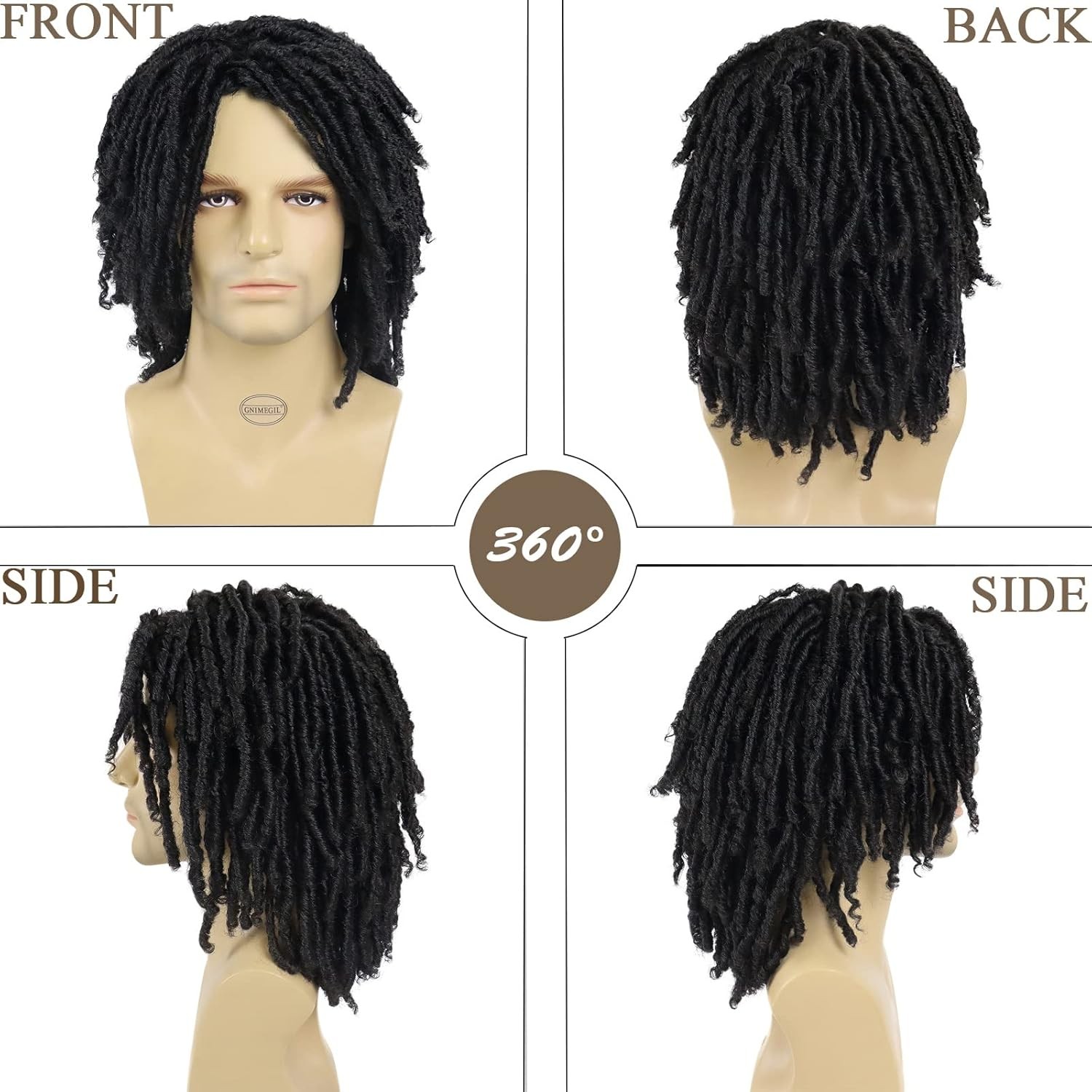 GNIMEGIL Short Braided Wigs for Man Afro Bob Black Crochet Twist Hair Dreadlocks