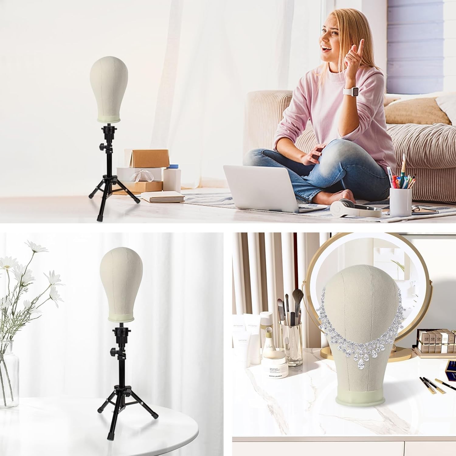 Sturdy 23-Inch Wig Stand with Canvas Head for Professional Wig Styling