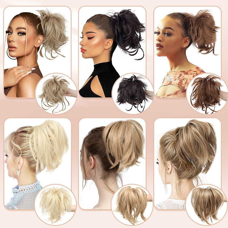 US Claw Clip Hair Bun Ponytail Extensions Curly Chignon Straight Updo Hairpiece