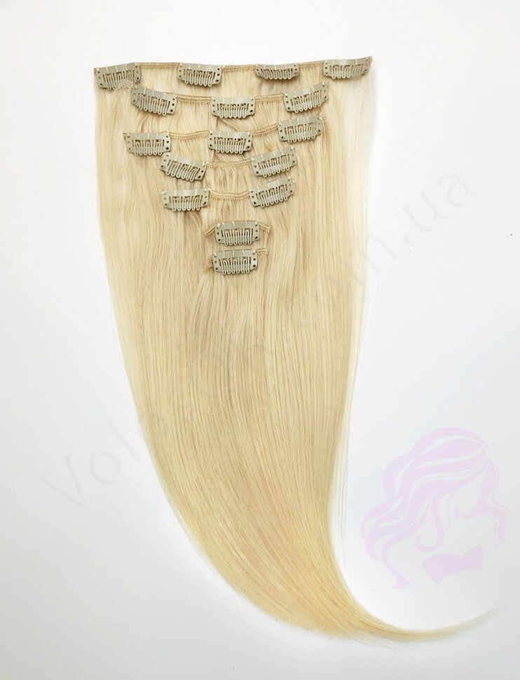 100% Natural Human Hair Extensions Clip In 15″ 7pcs 70g, Light Blonde #613