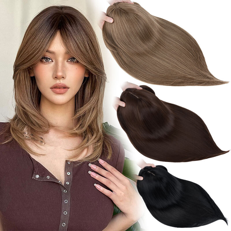Natural Toupee Hairpiece Clip In Hair Extensions Full Head Topper Real as Human