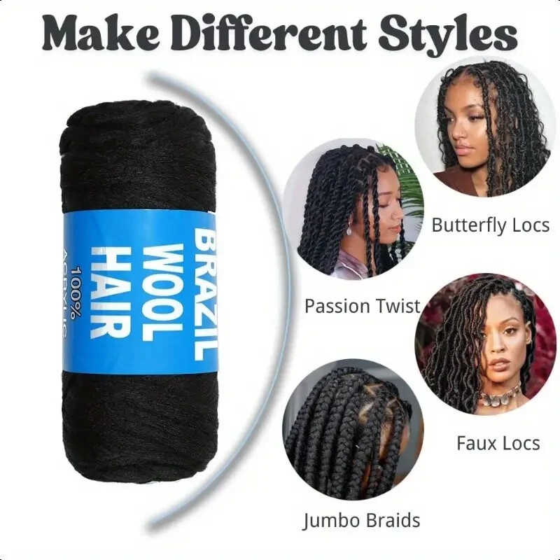 4 Rolls Brazil Brazilian Wool Hair Yarn for Braiding and Weaving.