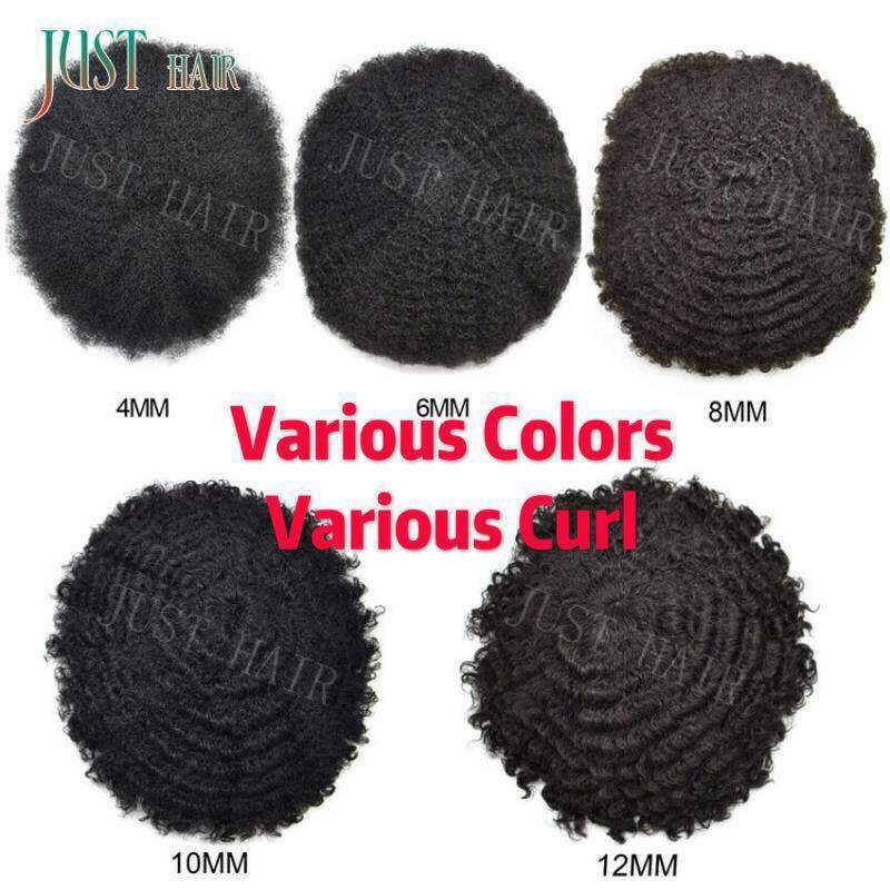 Black Afro Curl Mens Toupee Breathable Lace Poly PU African American Hair System