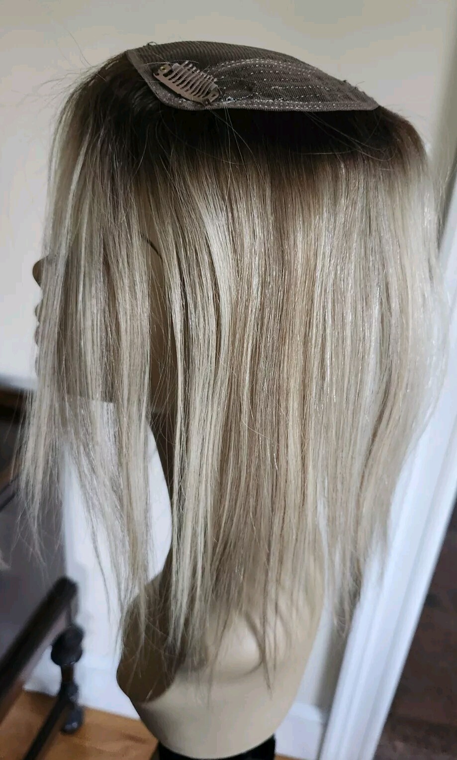 HUMAN HAIR MINI LIGHT BLONDE MONO LACE TOPPER LIGHT ROOTS 5″X5″ 13″ LONG