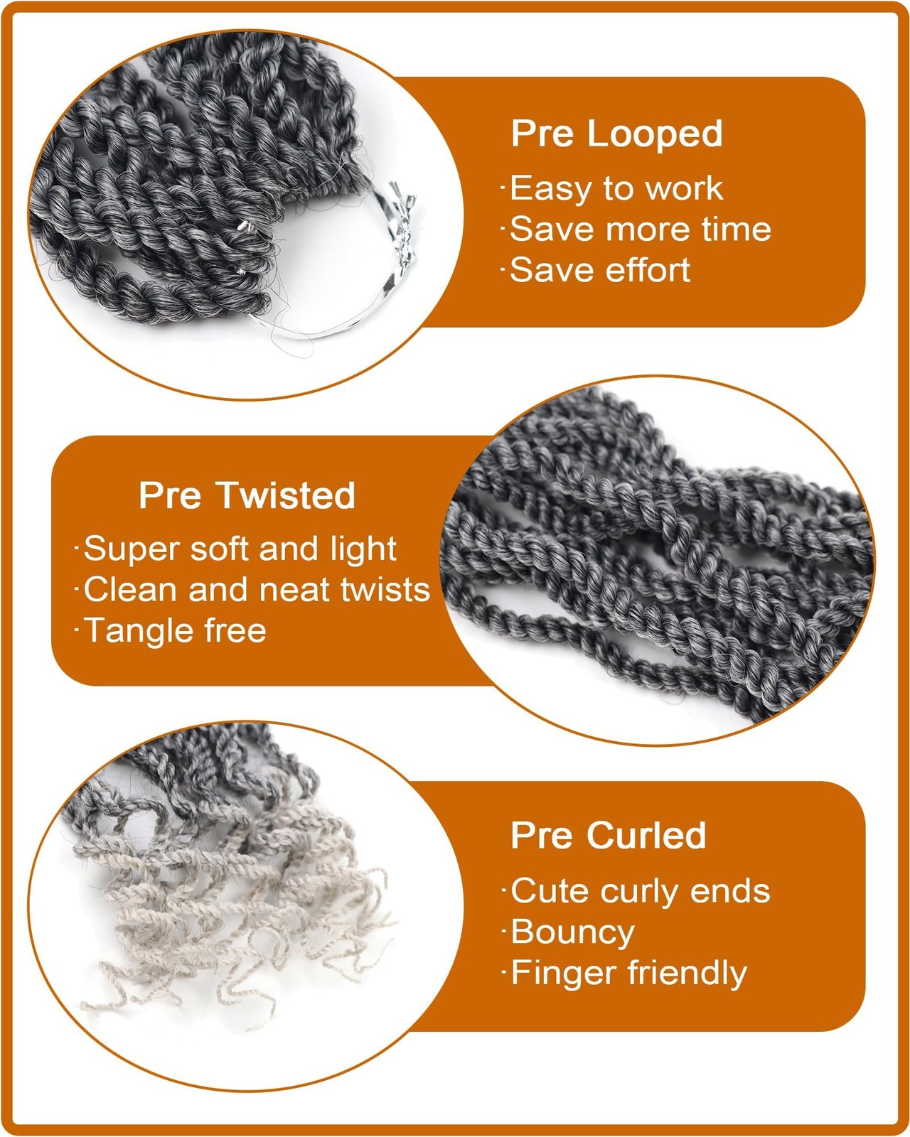 Grey Crchet Hair for Black Women Pre Looped Senggalese Twist Crochet Hair 6 Inch