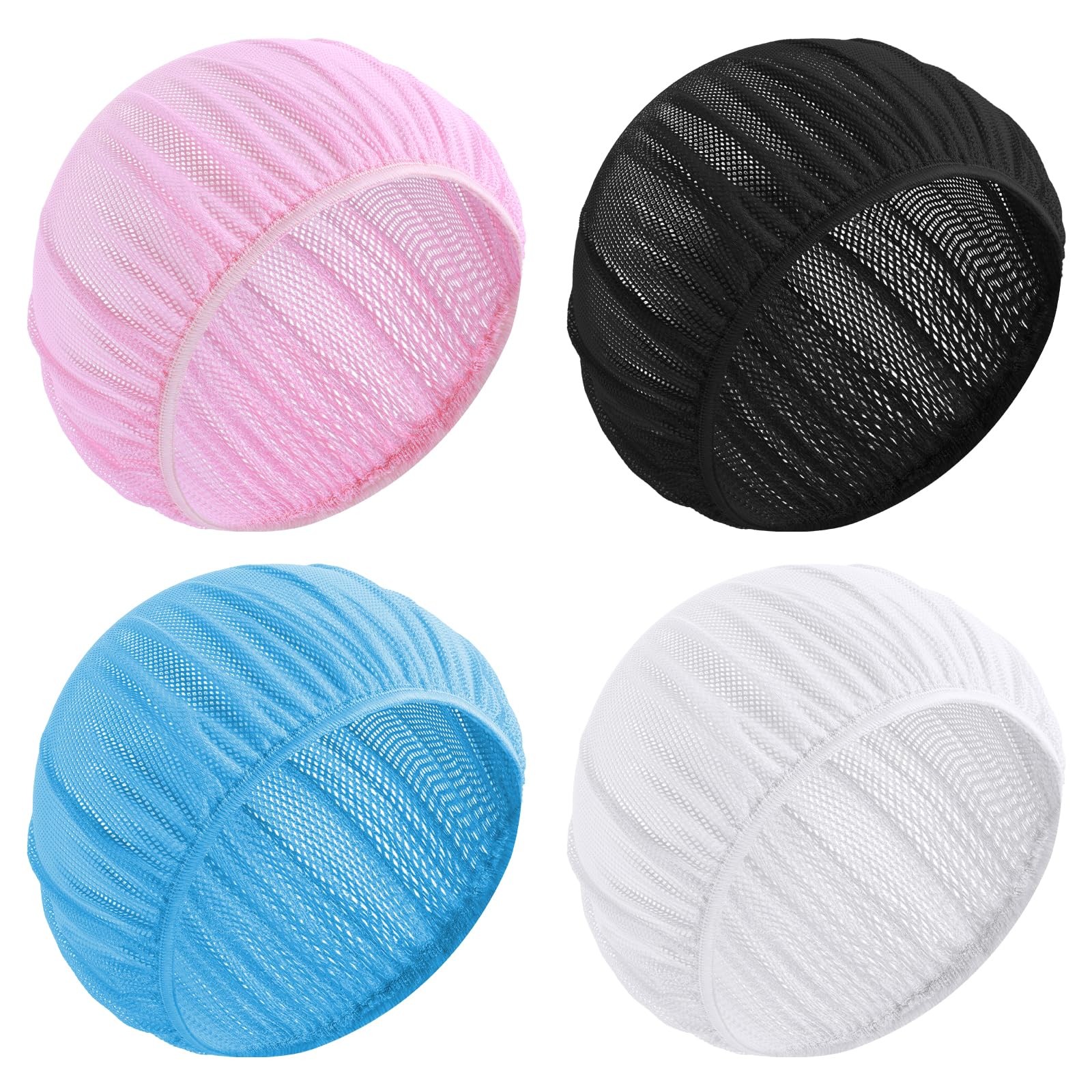 Dimeho 4 Pcs Mesh Sleep Bonnets Night One Size, Black/White/Pink/Blue