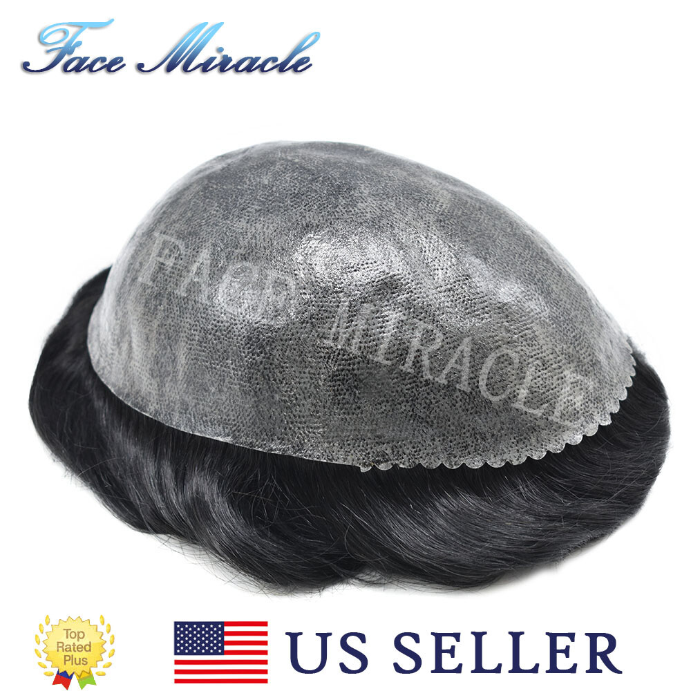 Full PU Mens Toupee for Men Human Hair Replacement System Skin Poly Hair Piece