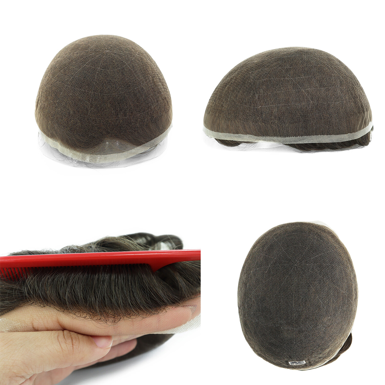 Toupee For Mens Full Lace Human Hair Replecement System Grey Colored Hairpiece