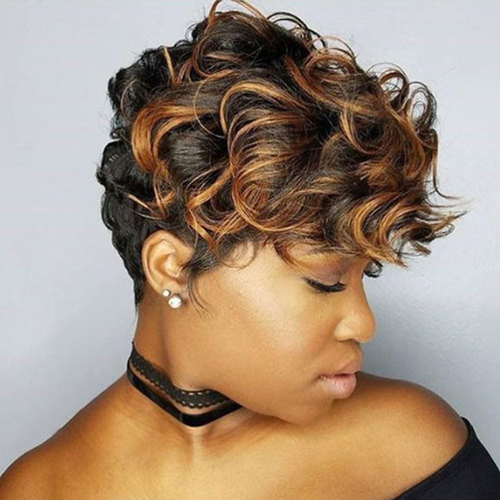 Versatile Pixie Cut Wig with Adjustable Straps – Auburn Ombre for Black Women