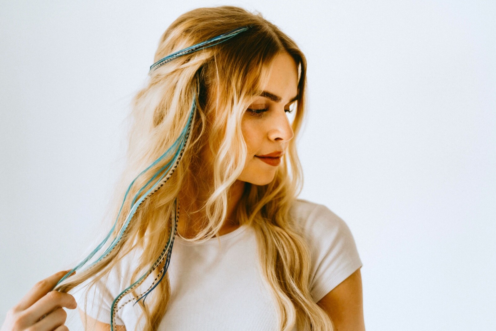Feather Hair Extensions 21 pc Real Rooster Feathers 9″-14″ length (Blues)