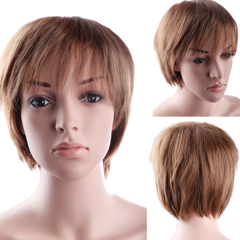 Cheap Ombre Blonde Brown Black Mix Full Wig Ladies Halloween Cosplay Hair Wigs W