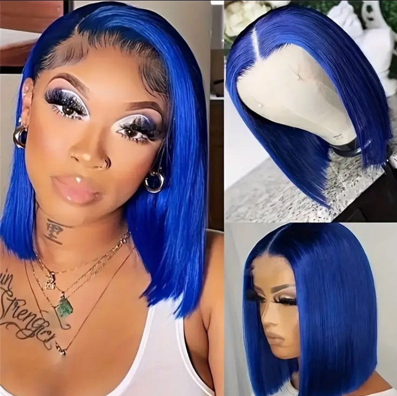 [13×4 Human Hair Lace Wig] Dark Blue to Light Blue Gradient 180% Density…