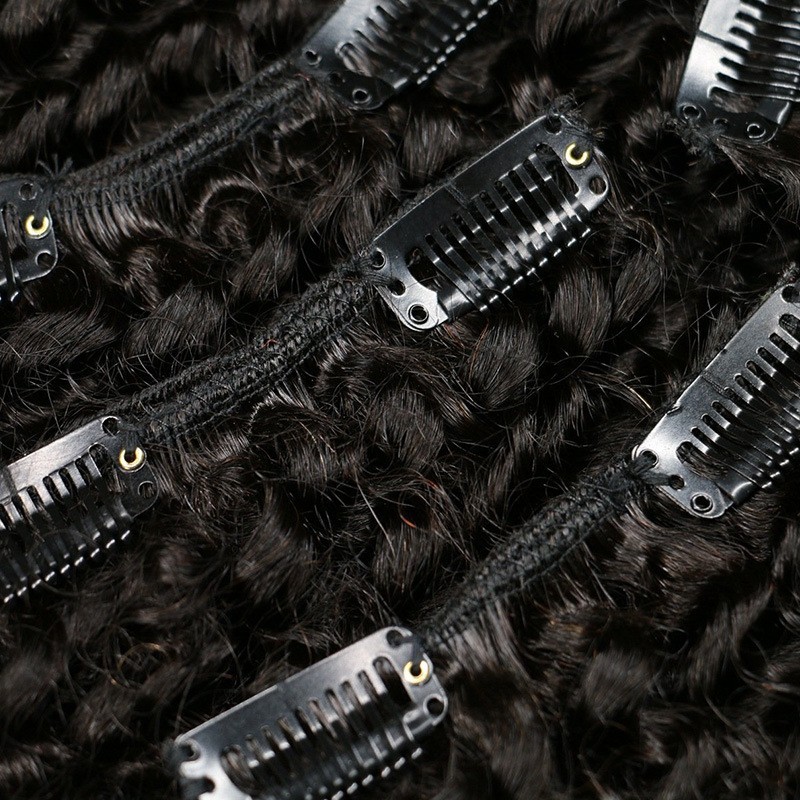 8-24″ Afro Kinky Curly Brazilian Human Hair Clip in Extensions Full Set Black