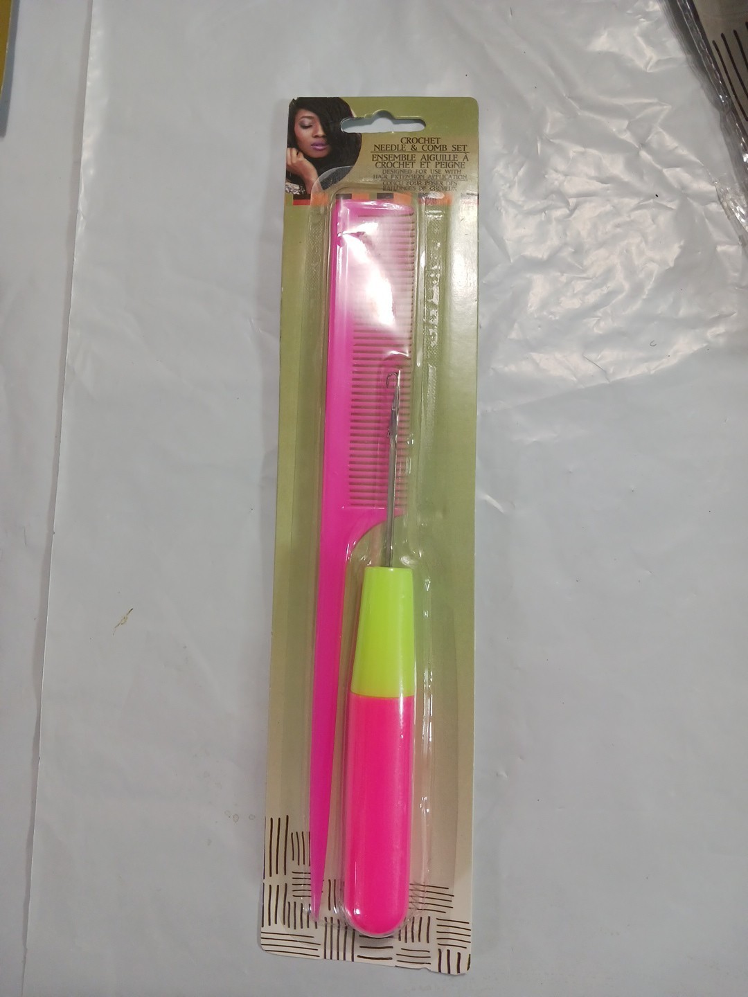 Hair Braids 14″ black + purple. crochet needle, comb, seperater comb, wrap.
