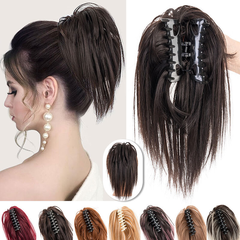 Women Claw Clip Hair Extensions Messy Bun Hair Piece Curly Chignon Wedding Updo