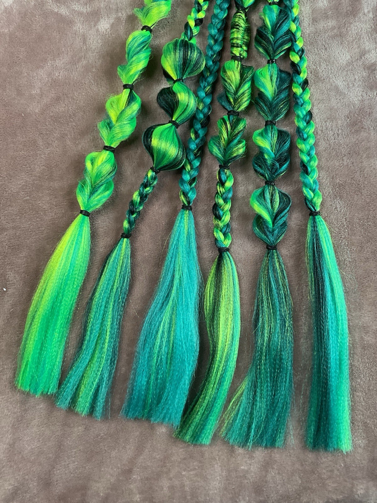 Turquoise, Neon Yellow, Black ** reusable tie in braided ponytail extensions