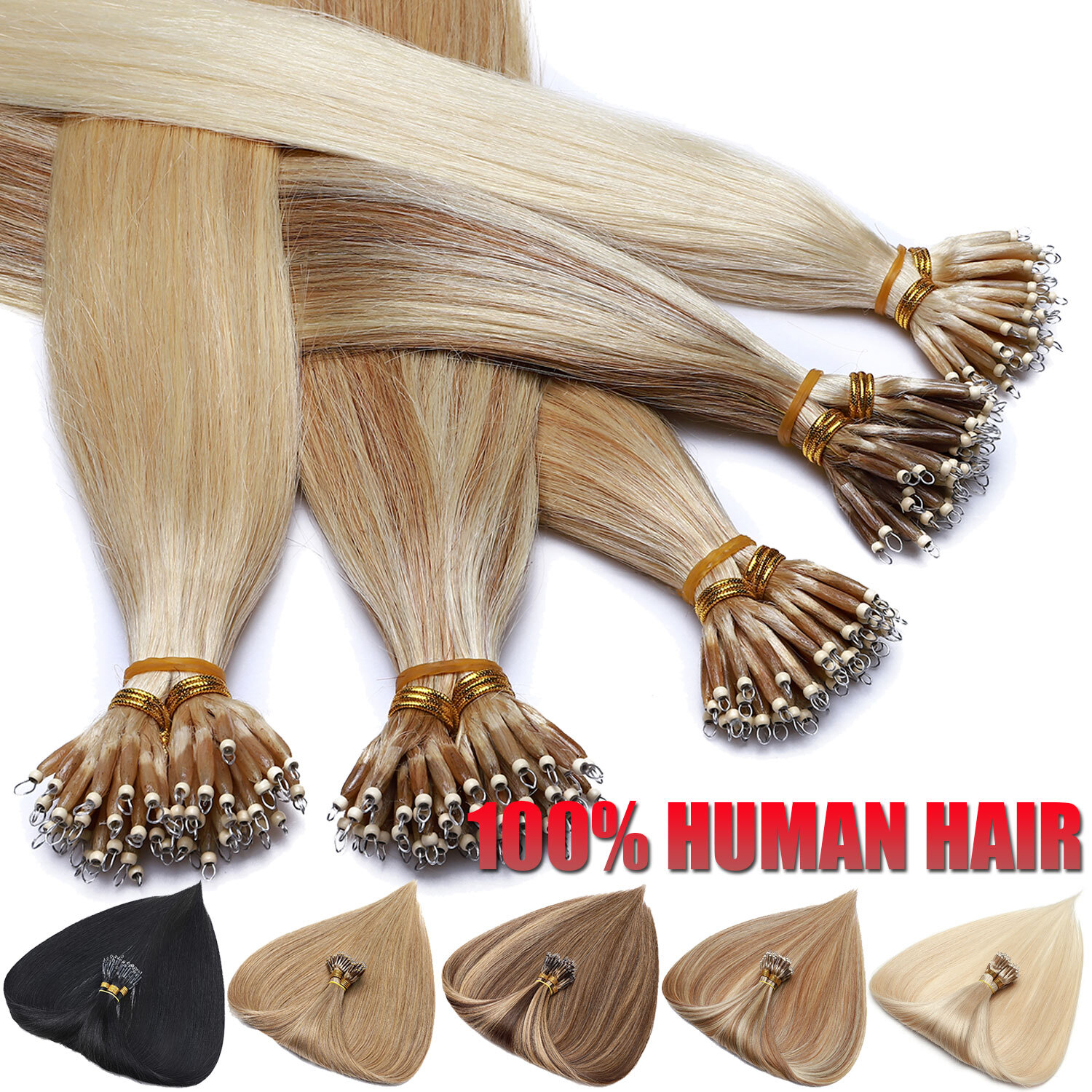 14″-24″ Nano Ring Hair Extensions Nano Bead 100% Real Remy Human Hair THICK 200S