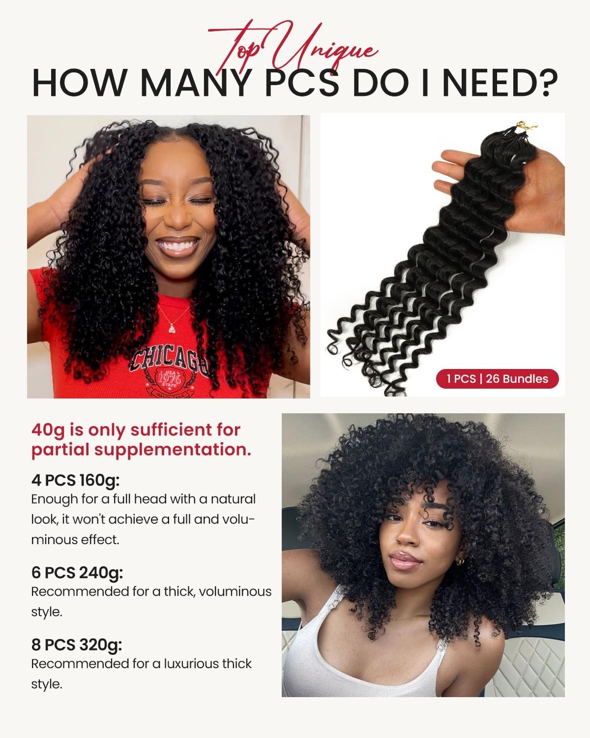 20 Inch Deep Wave Pre-Separated Crochet Human Hair 160g #NC Natural Black Color