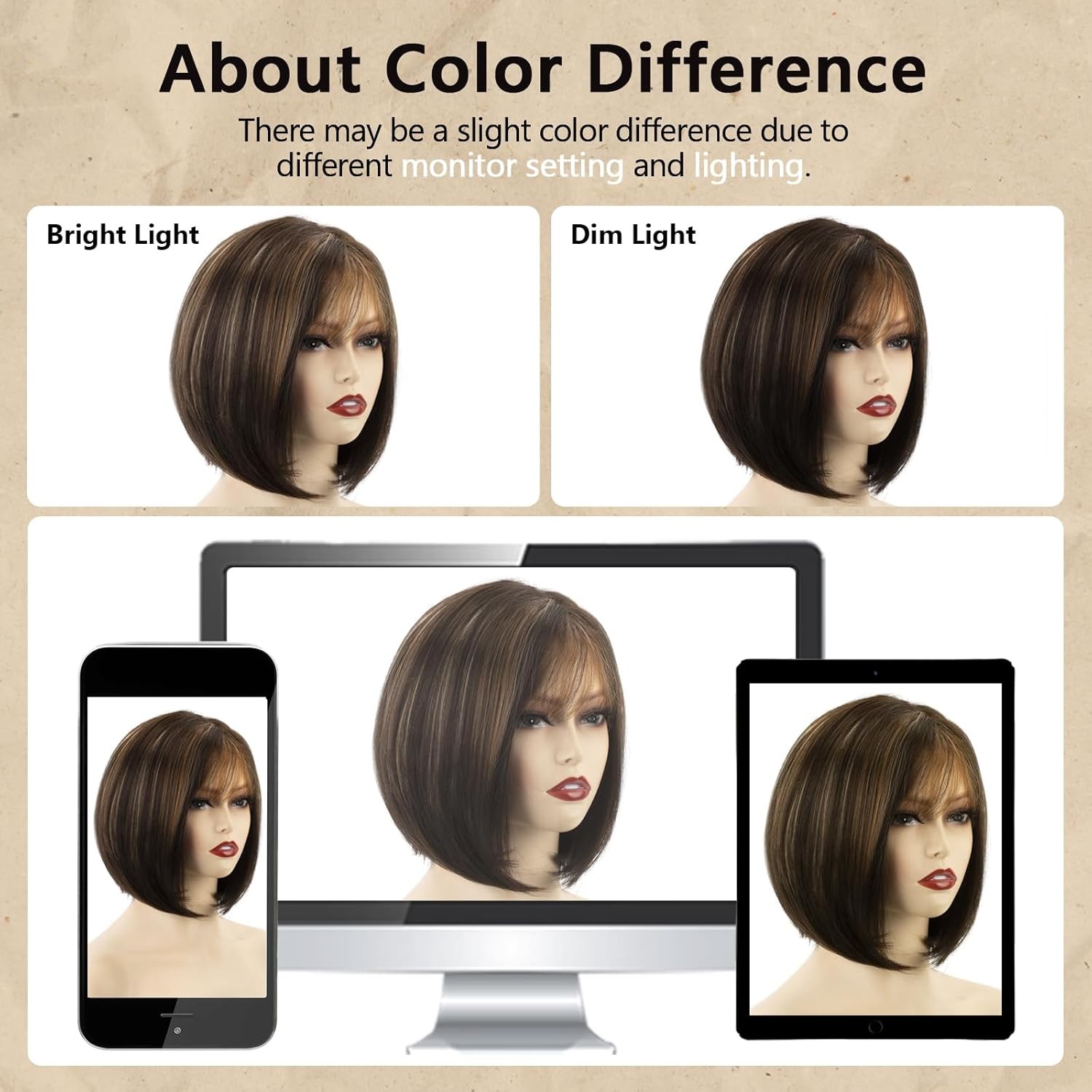 Brown Highlight Short Bob Wig with Bangs for Women Chin Length Layered
