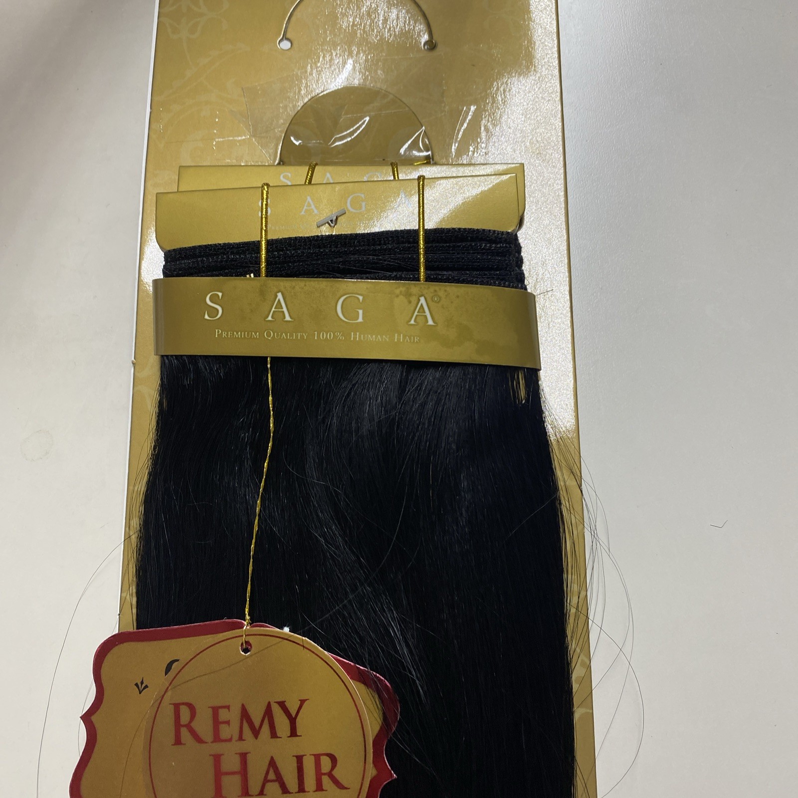 SAGA GOLD YAKY 14″_#1_100% HUMAN REMY HAIR WEAVE STRAIGHT EXTENSION