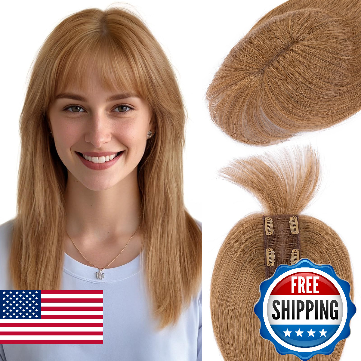 Hairro Human Hair Toppers For Women Wispy Air Bangs 3D Cover Remy Top Hair