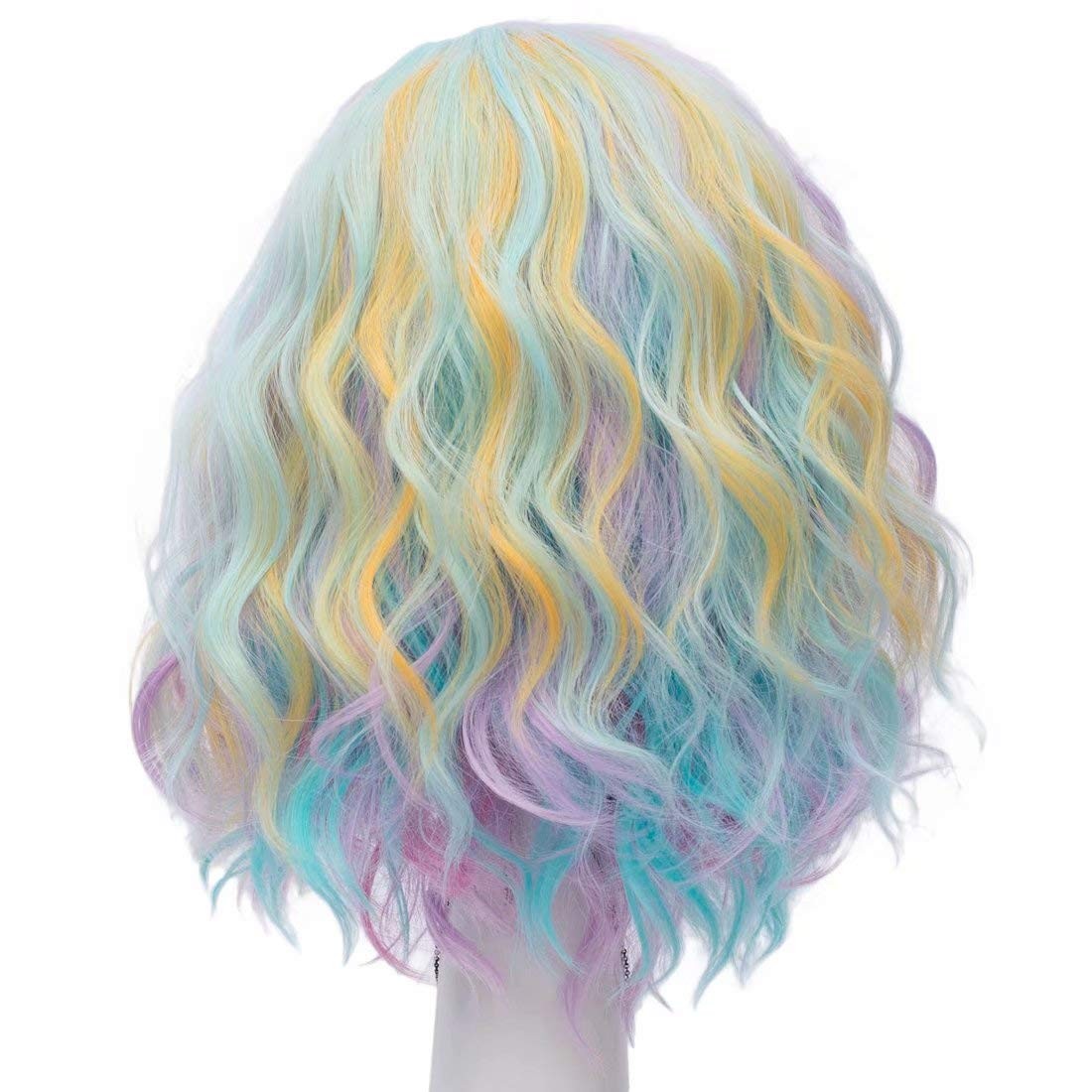 Women 16 Inches Curly Wavy Colorful Rainbow Fashion Anime Party Cosplay Wigs …