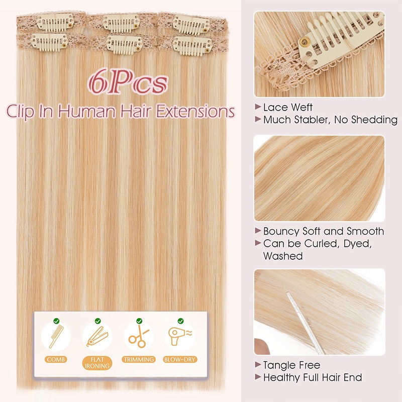 Real Remy Human Hair Extensions 6pcs Single Mini Clip in 10 inch 12 inch 14 inch