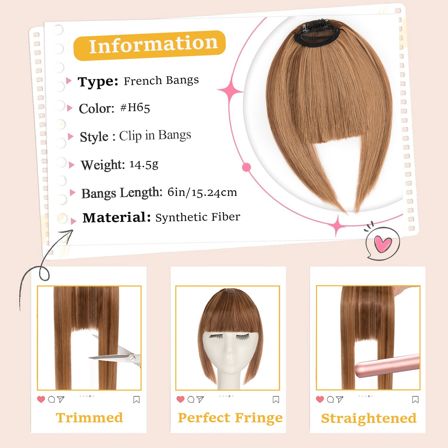 Neat Bangs Clip in Hair Extensions Thick Bangs Fringe As Human Front Hairpiece M