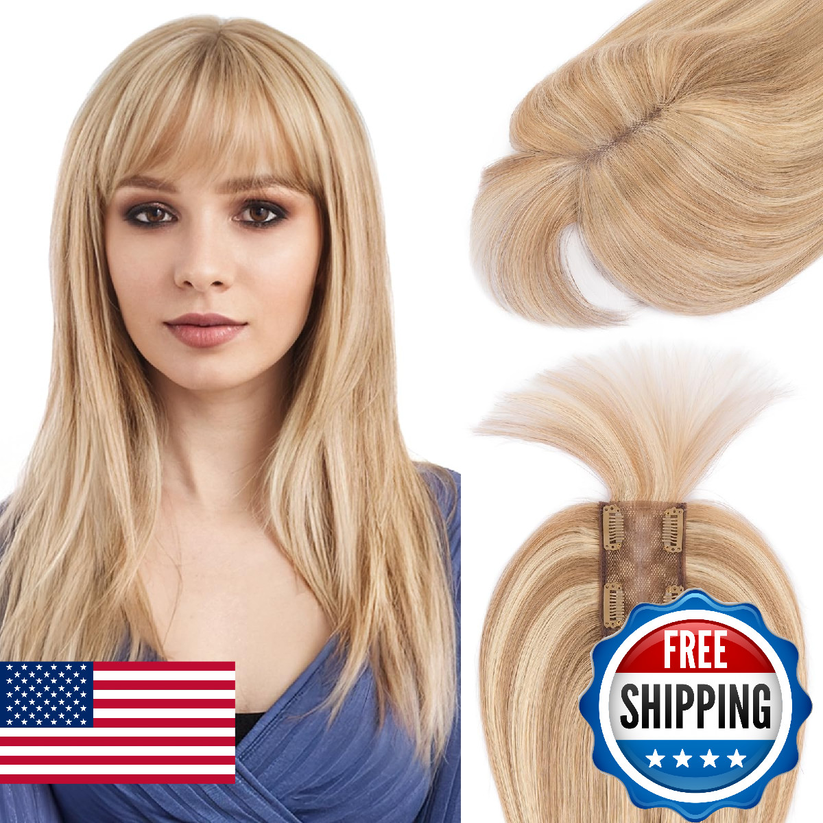 Hairro Human Hair Toppers For Women Wispy Air Bangs 3D Cover Remy Top Hair