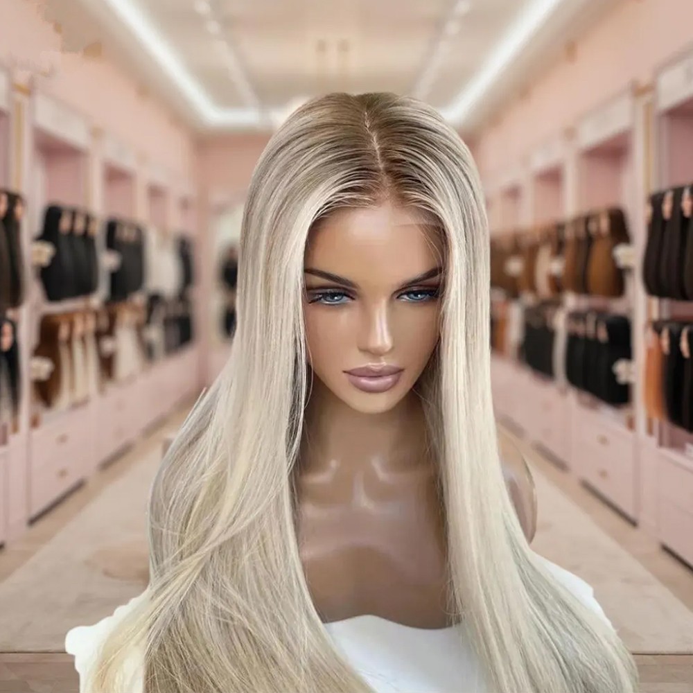 Women’s Long Straight Brown Blonde Ombre Color Hair 13×4 Pre Plucked Natural Wig