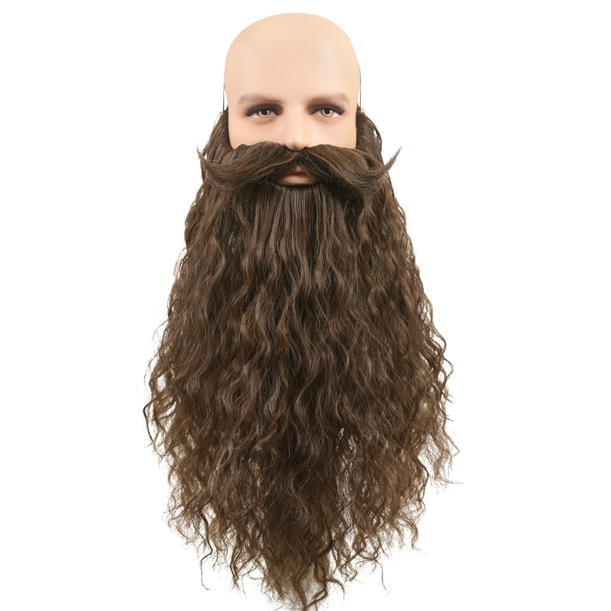 18 Inches Mens Long Curly Brown Synthetic Pre – styled Realistic Fake Beard f…