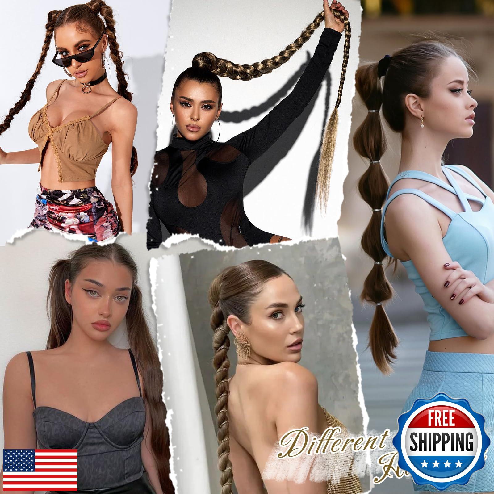 BARSDAR 26 Inch Long Braided Ponytail Extension with Hair Tie – Straight Slee