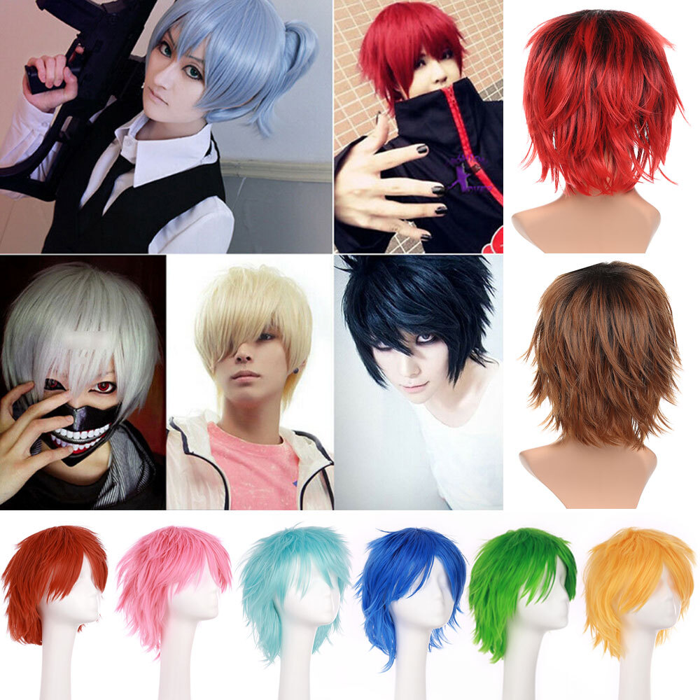 Unisex Anime Wig Black Grey Short Full Hair Wigs Cosplay Party Heat Resistant US
