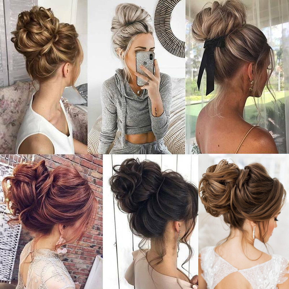 Hair Scrunchie Elastic Hair Bun Wavy Curly Messy Donut Tweezer Hair Extension