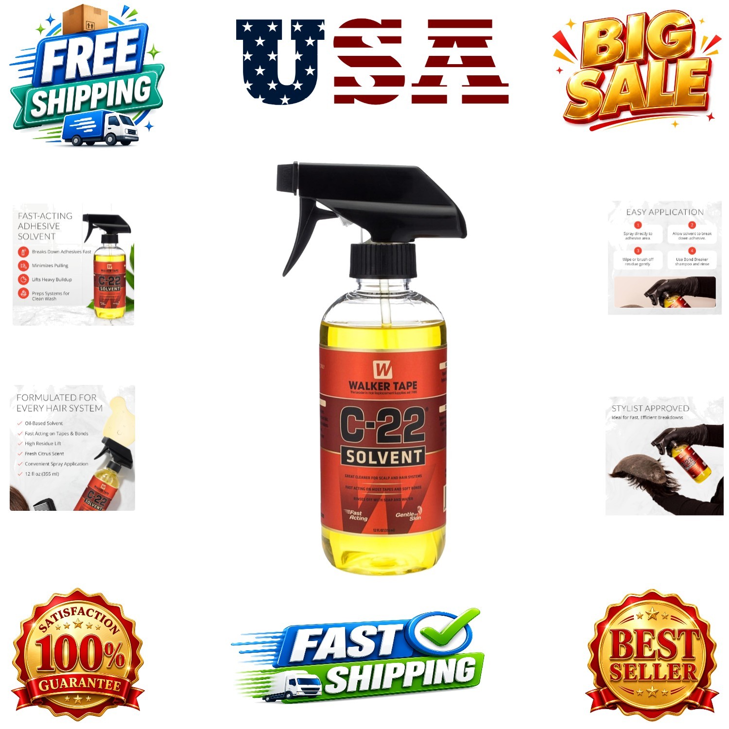 C-22 Adhesive Solvent Spray 12 oz, Fast-Acting Bond Remover for Wig Tape, Lac…