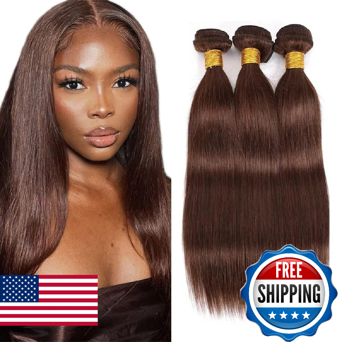 Xddnamei Brazilian Virgin Human Hair Bundles Chocolate Brown Color 4 Straight