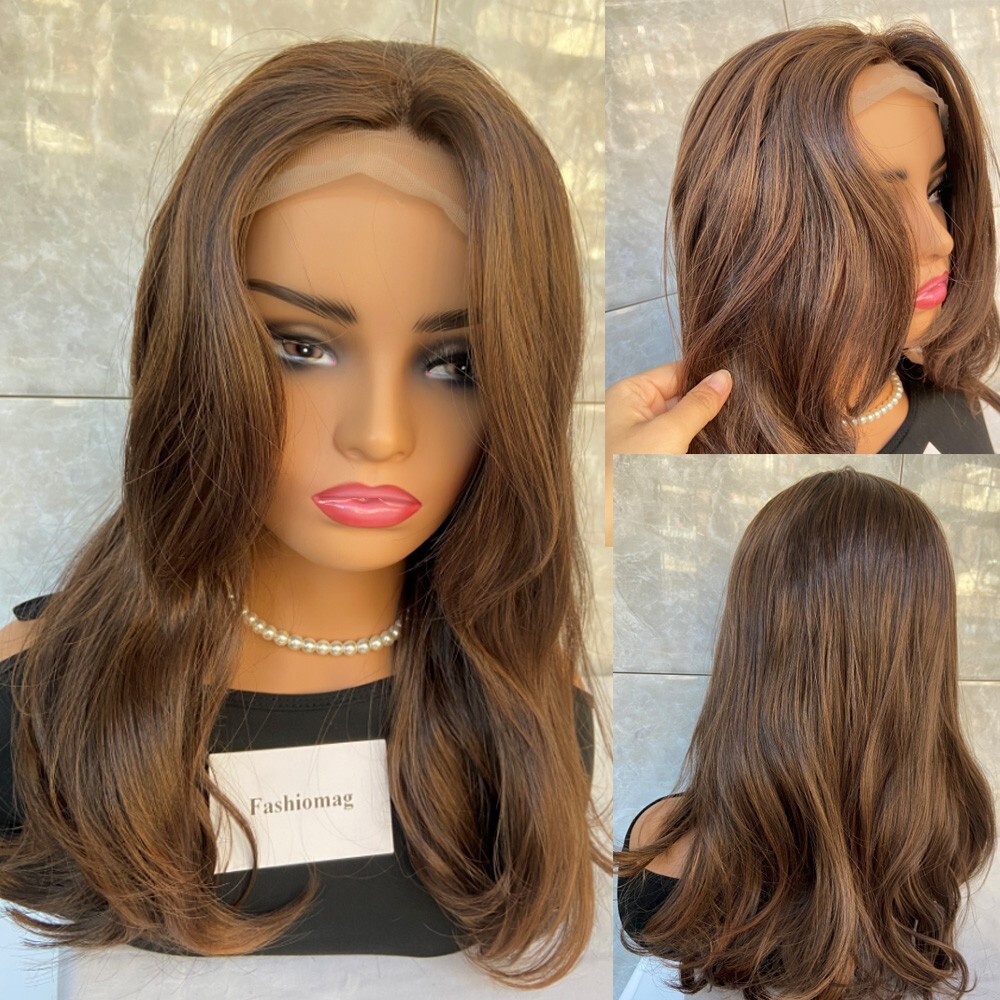 Long Straight Lace Front 100% Human Hair Blend Heat Ok Wigs Women Super Natural