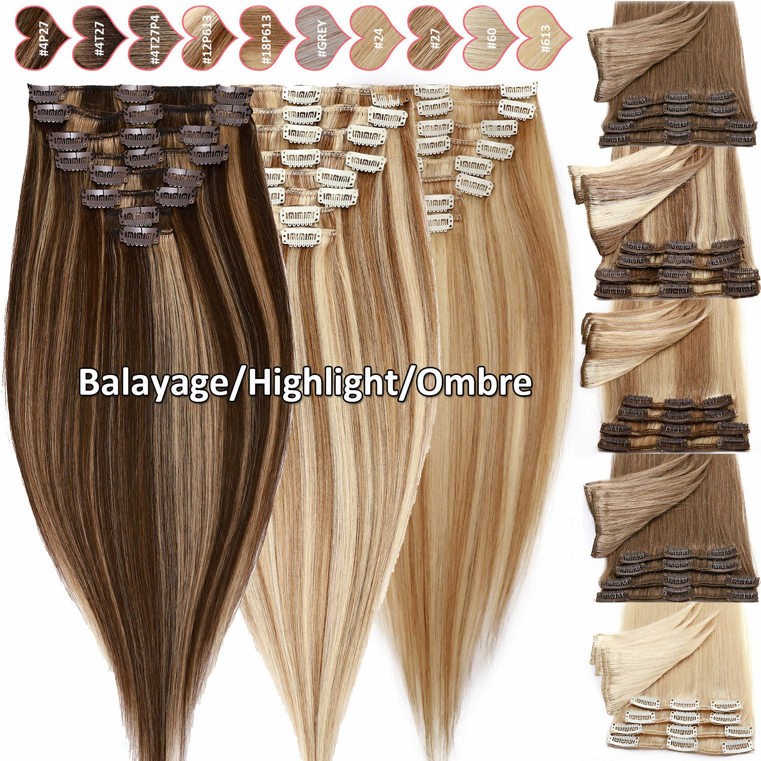 Balayage Clip In Human Hair Extensions 100%Real Remy Hair Full Head US CLEARANCE