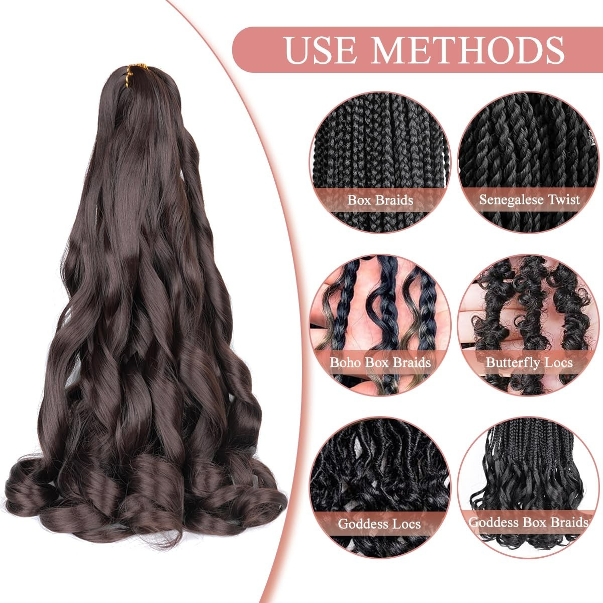 Curly 24-Inch Braiding Hair Extensions – 2 Packs of Tangle-Free French Curl Hair