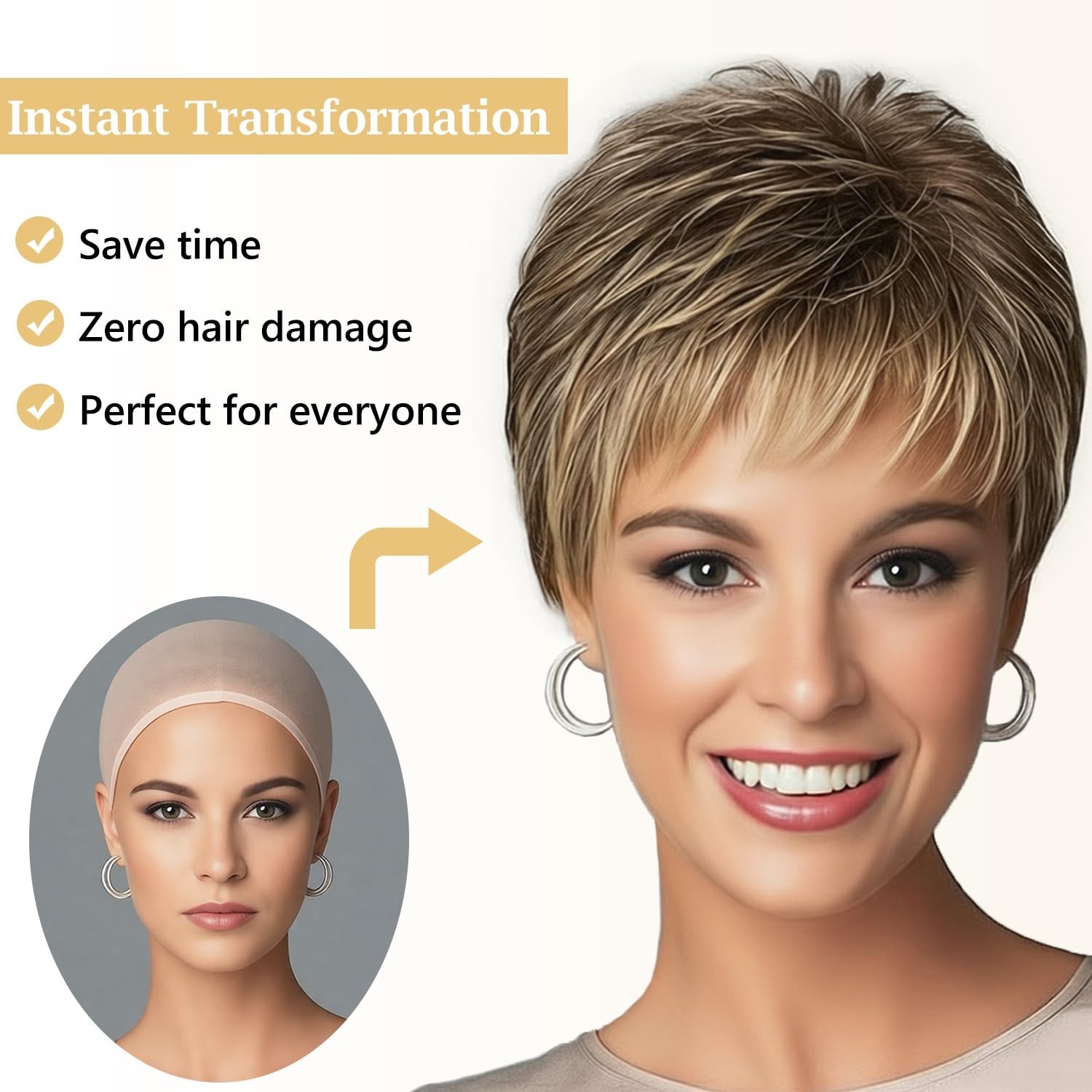 Dark Brown Blonde Pixie Wig Short Layered Highlight Synthetic Heat Resistant …