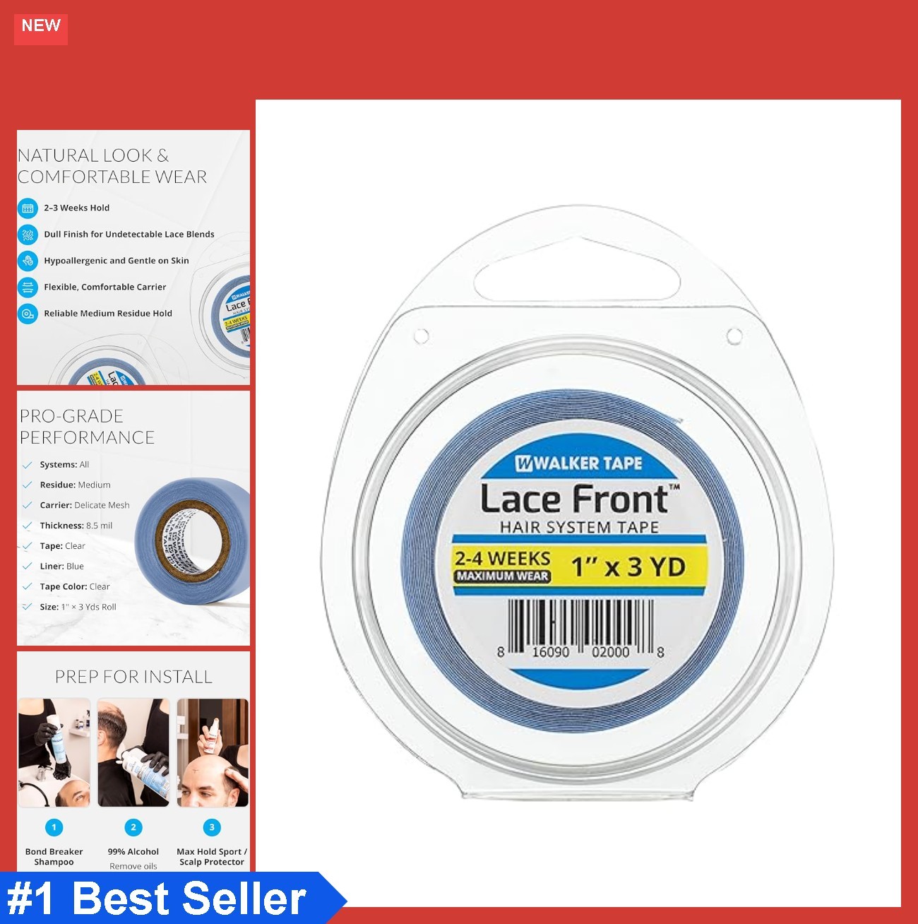Double Sided Tape Roll 1 Inch x 3 Yards Strong Hold for Lace Wigs Toupees Hair