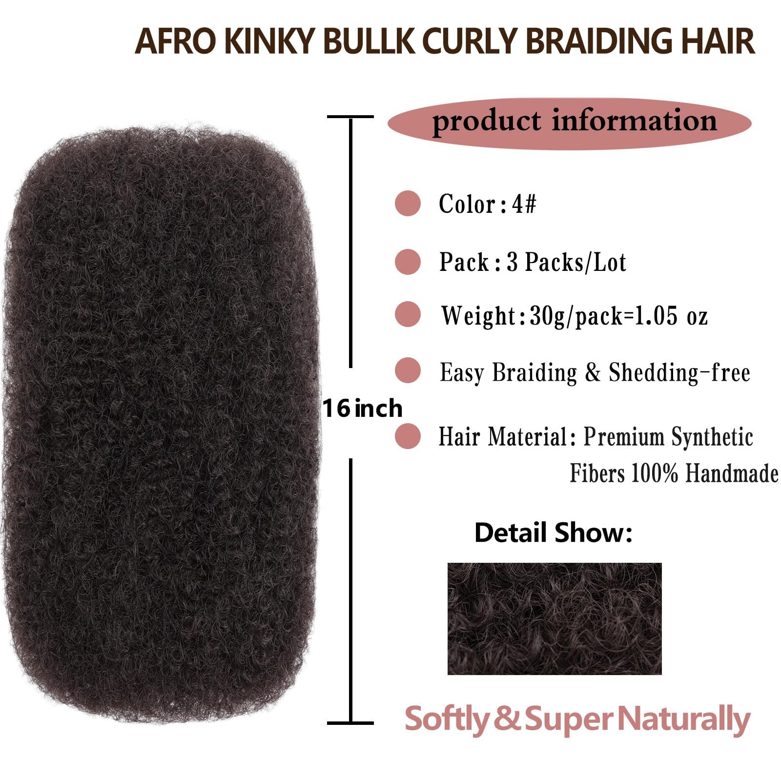 16 Inch 3 Bundles 90g Afro Kinky Curly Braiding Bulk Hair For Mini Braiding T…