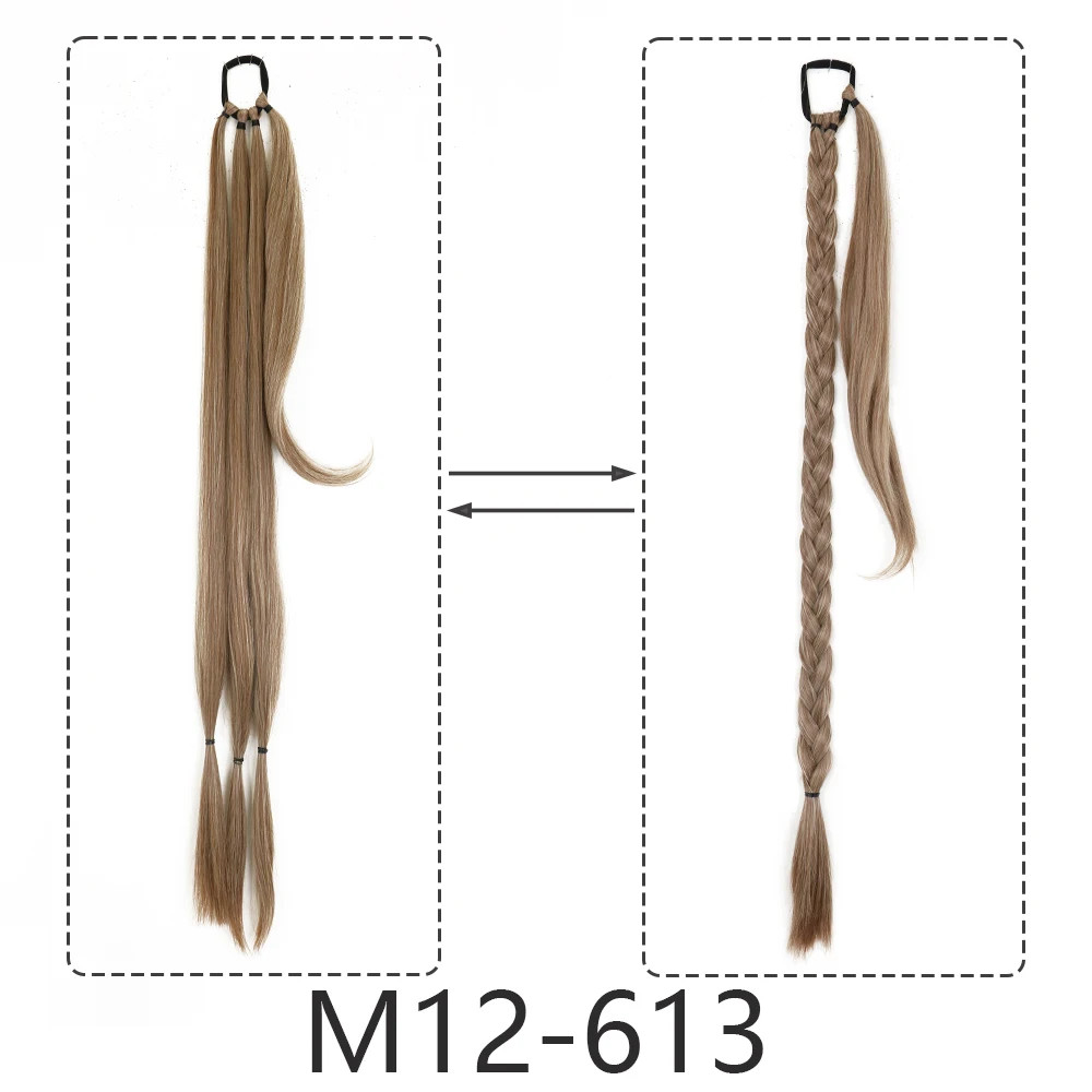 Synthetic Braided Ponytail Hair Extensions Natural Long Black Blonde Hairpiece