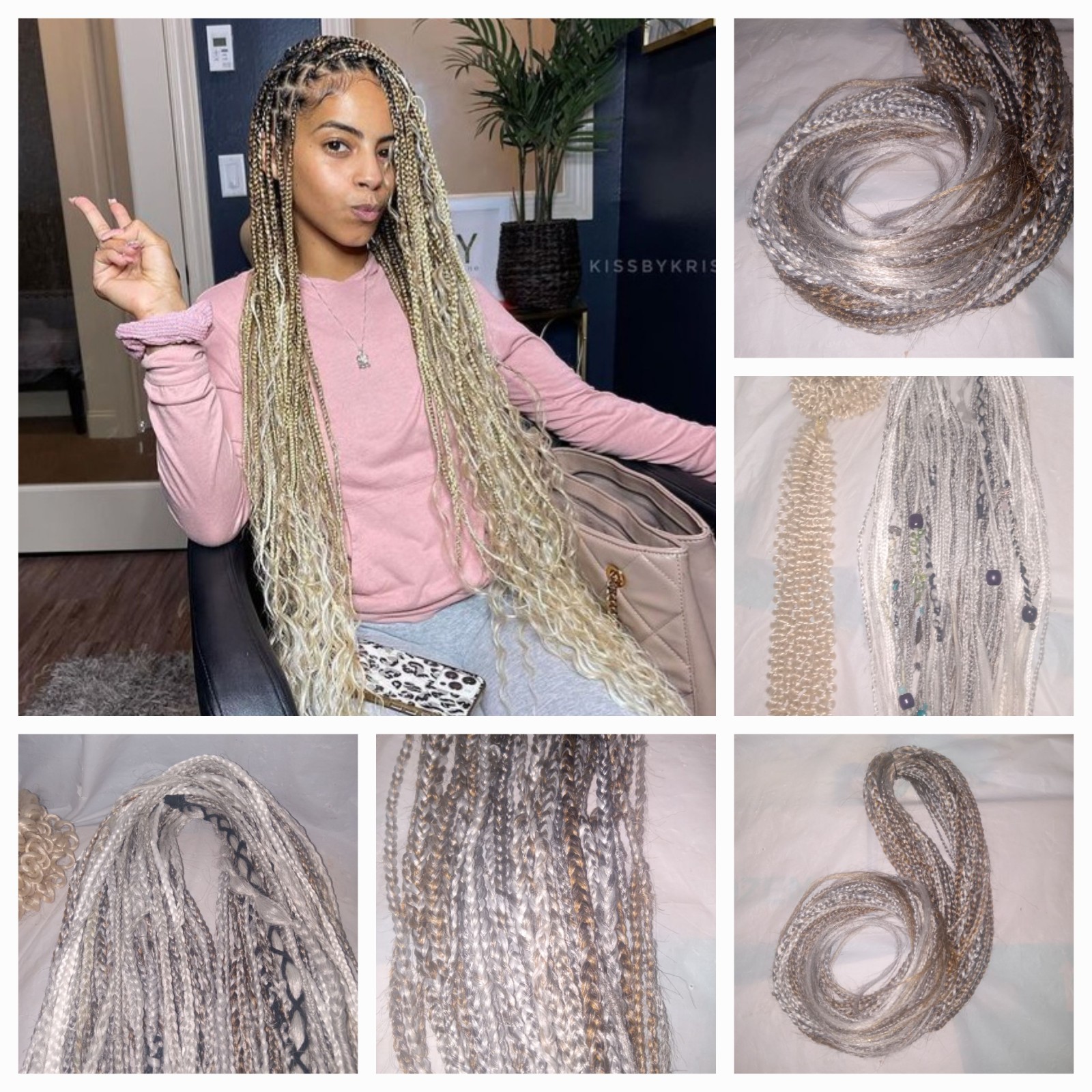 56″ DE dreadlocks White / Gray/ Blonde Synthetic hair Dreads locs/braids Set 60